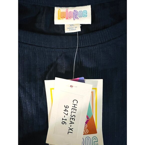 Lularoe Navy Blue Chelsea Dress XL Ribbed Pattern Comfort Stretch Cap Sleeve - Picture 3 of 3